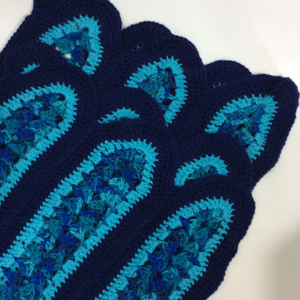 Handmade Navy Teal Crochet Knit Baby Afghan